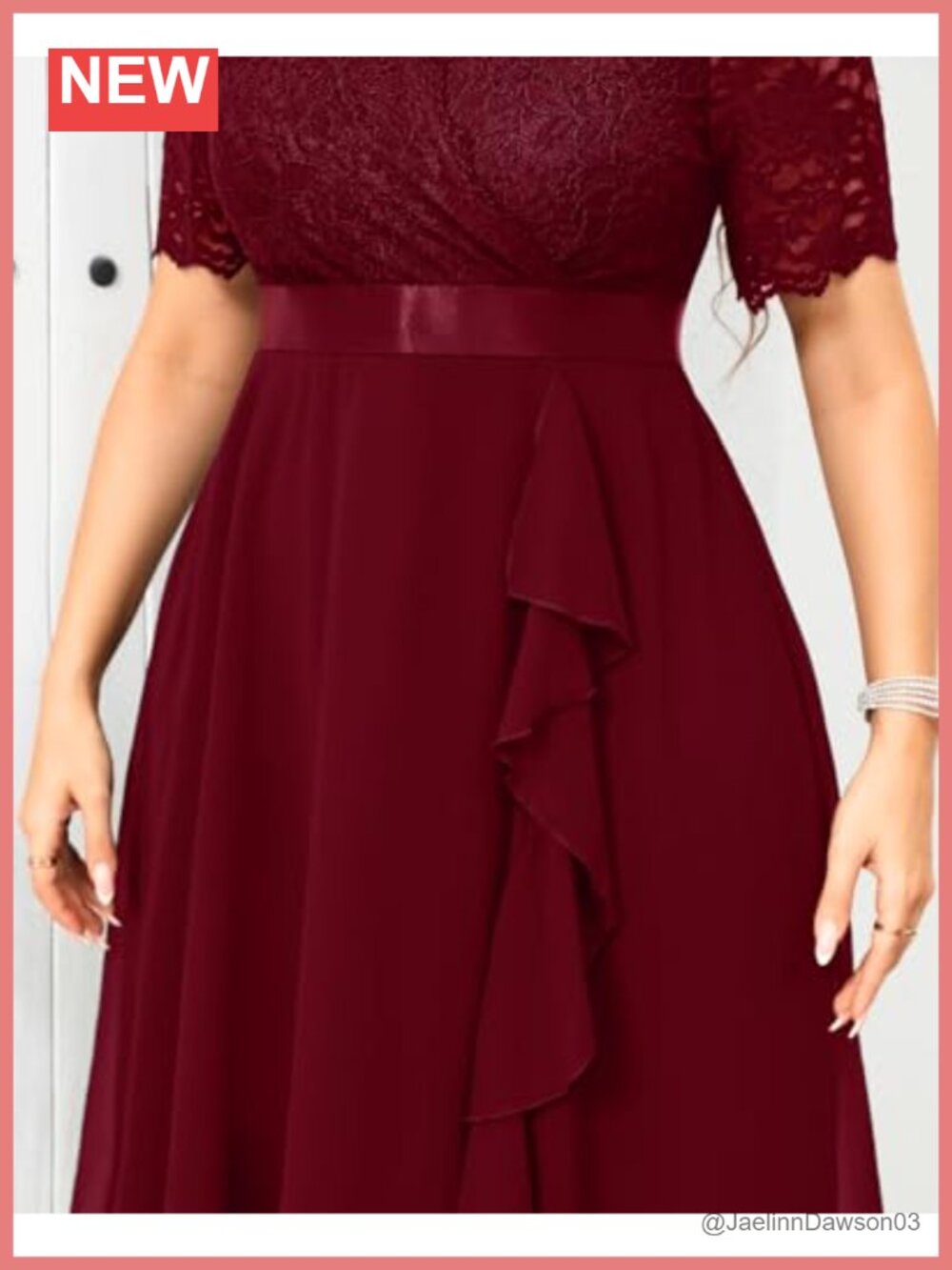 Talisea Plus Size Lace Chiffon Ruffle Tea Length Dress - Picture 4 of 6